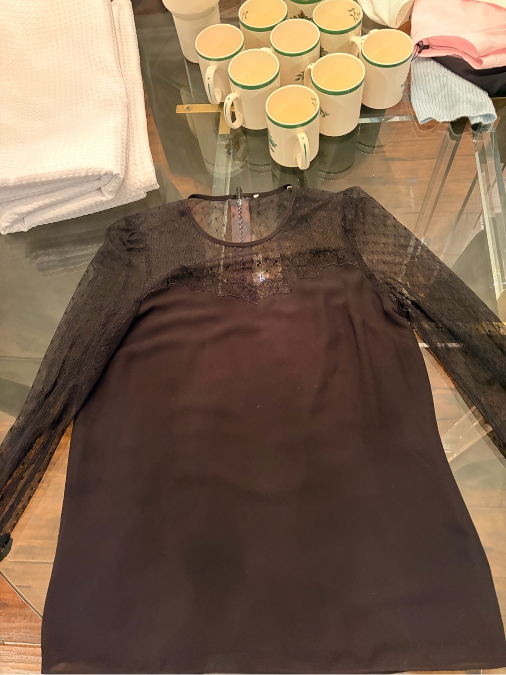 Michael Kors Black Long-Sleeve Lace Yoke Blouse